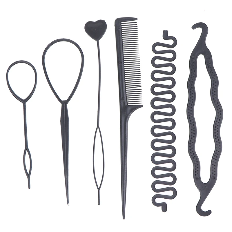 

2021 New 6pcs/set Hairstyle Braiding Tools Pull-through Hair Needle Hair Dispenser Disk Hair Comb Hair Styling Tools Accessories