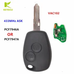 KEYECU 2 przyciski Uncut VAC102 Zdalny pilot samochodowy 433mhz PCF7946A/PCF7947A do Renault Clio III/3 Modus Kangoo 2006-2012