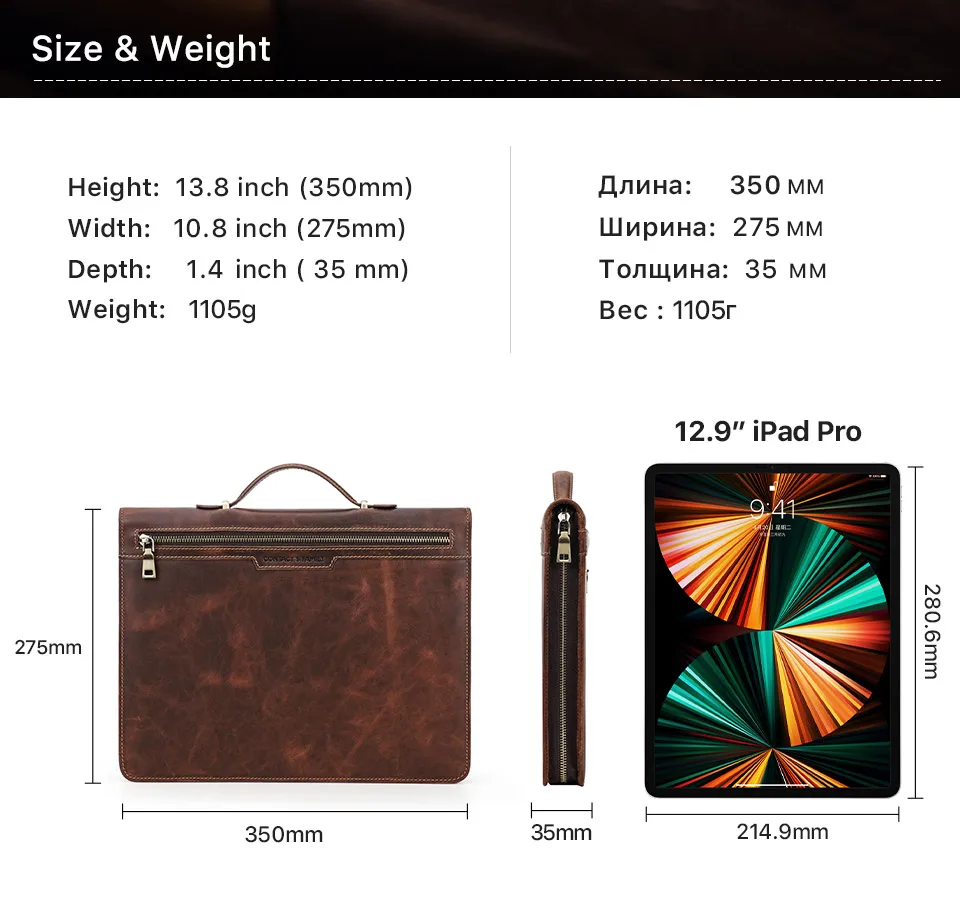 MacBook Pro Air 13 iPad Pro 13 12,9 Portfolio Datei Ordner Kuh Leder Cover Veranstalter Reise Business Office Dokument Aktentasche – Detail 5