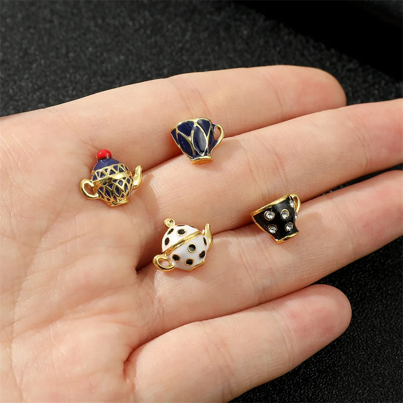 Tea Cup Earrings for Women, Teapot Earings, Gold Color, Asymmetric Enamel, Ear Stud, Gift for Girl, Fashion