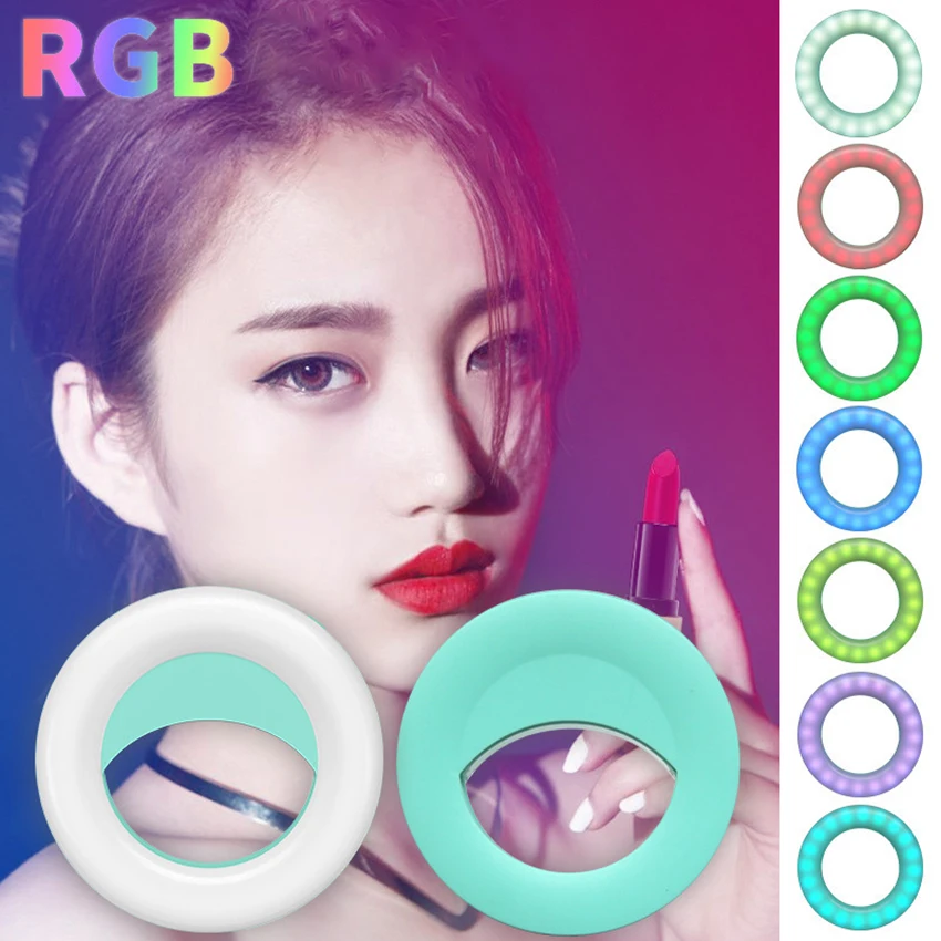 แหวนไฟเซลฟีของโทรศัพท์แสงเย็น/RGB แบบหนีบชาร์จไฟได้สำหรับถ่ายภาพสมาร์ทโฟนกล้องวิดีโอ