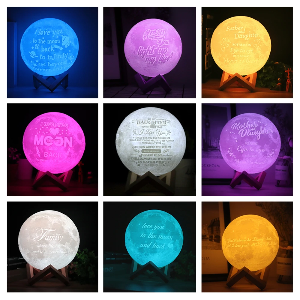 Trasporto di goccia Photo Personalizzato Lampada Luna 3D Stampa Luna Luce di Notte del USB Ricaricabile Regalo Personalizzato con Il Vostro Testo e Foto