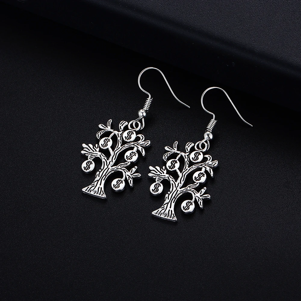 Trendy Vintage Rich Tree Shape Dangle Earrings for Women Girl Retro Drop Earrings Cute Small Object Earring Jewelry Bijoux