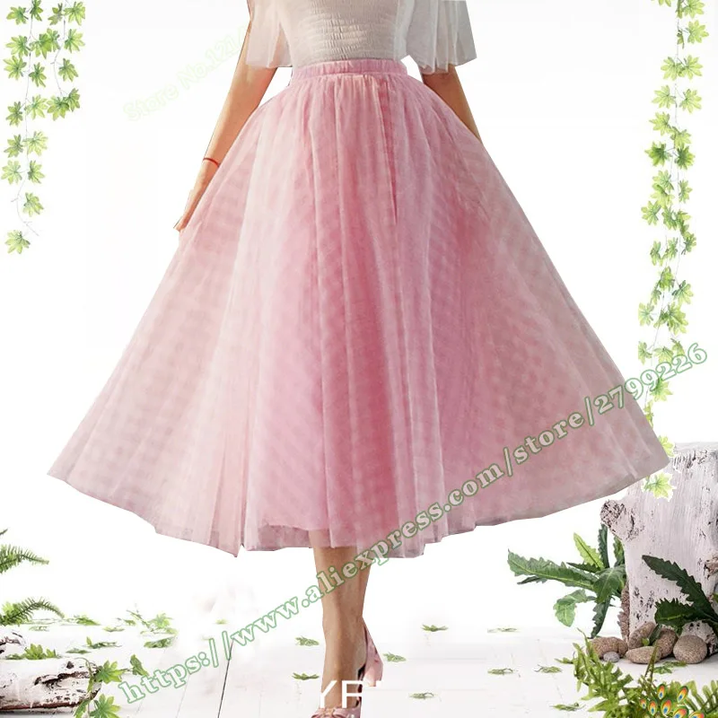 2025 Sprint female skirt Chic and Elegant Woman skirt Womens Fashion Plus Size 6XL Pink Plaid Mesh Fluffy Tutu Midi Long Skirts