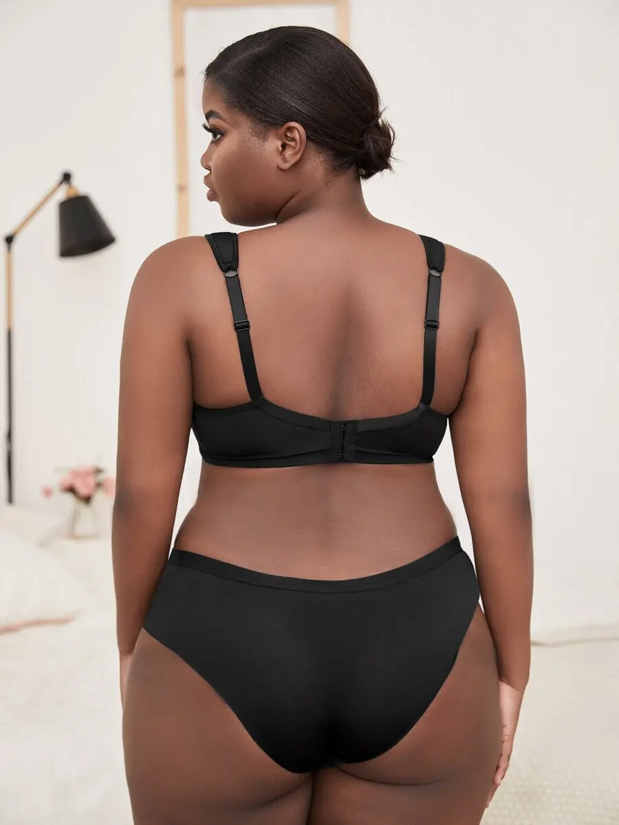 Plus Size Lingerie  Big Breast Bra Panty  Set Women  Push Up Sexy Lace Padded Thin Wire  Comfortable Underwear  Wide Strap