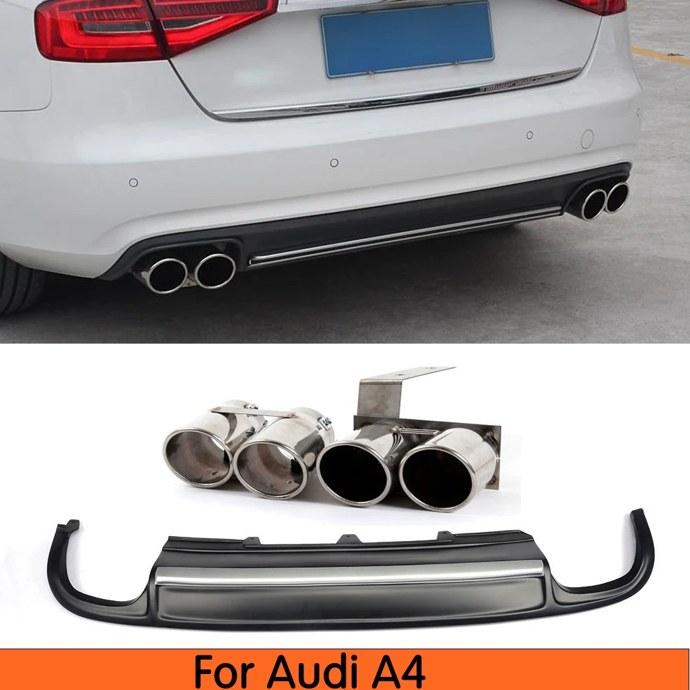 PP Rear Bumper Lip Diffuser Exhaust End Pipe for Audi A4 B8 Standard Bumper/Sline Bumper 2009-2016