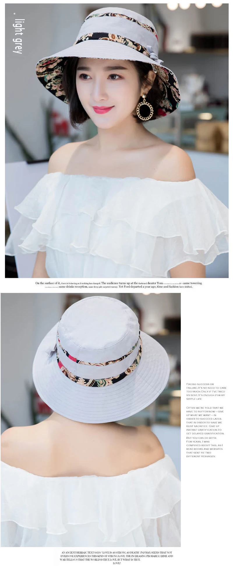 W85 Hut frauen Einfache Mode Ethnischen Stil Sonnenhut Diagonal Breite Krempe UV Schutz Becken Hut Baumwolle Hut – Detail 7