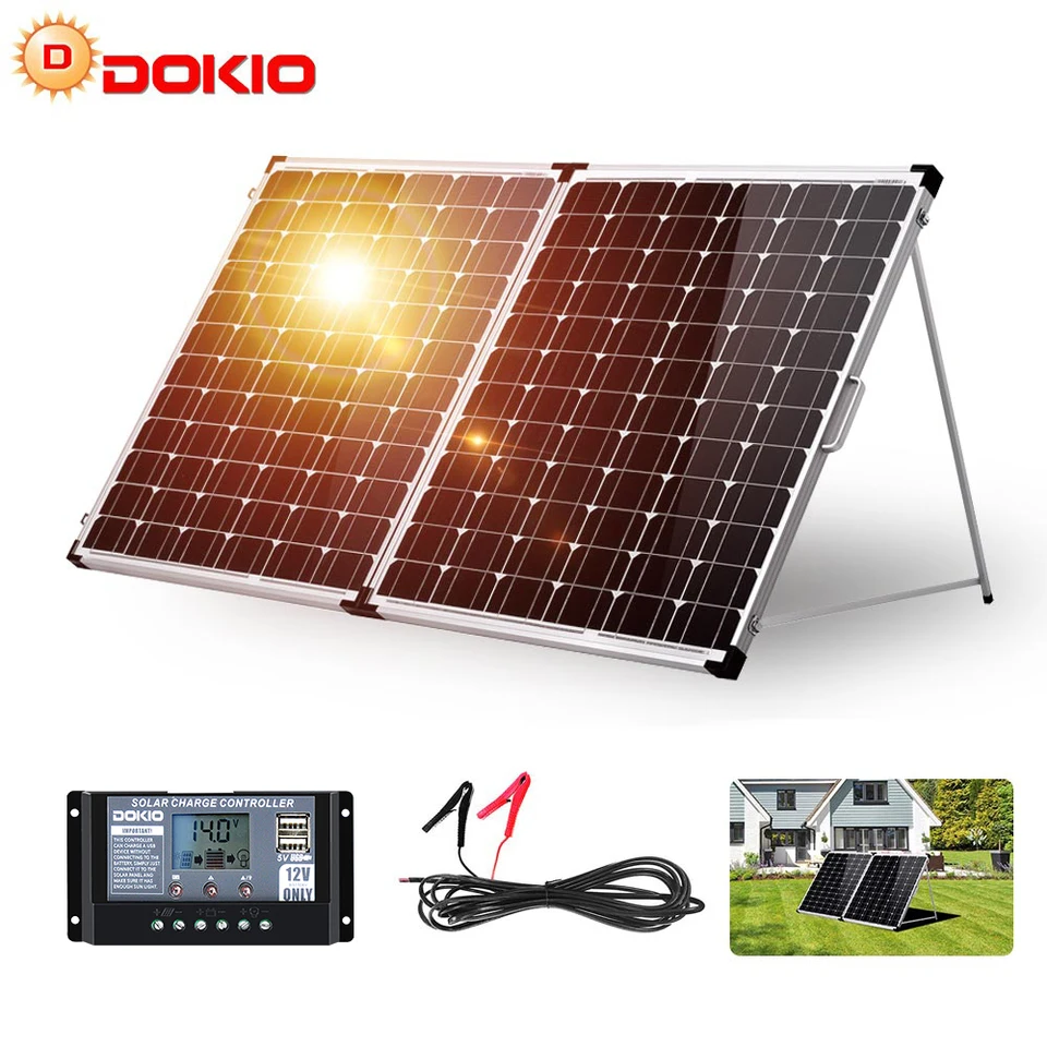 Dokio 200W（2枚×100W）折りたたみ式ソーラーパネル +20A 12V充電