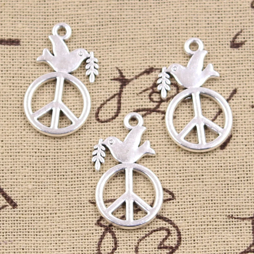 10pcs Charms Peace Dove With Olive 28x16mm Antique Silver Color Pendants Making DIY Handmade Tibetan Finding Jewelry