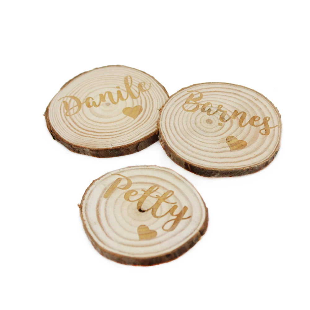 

50PCS Personalized Engraved Table Place Name Cards Natural Wood Logo Wedding Baby Shower Centerpieces Decor Slices Discs Crafts