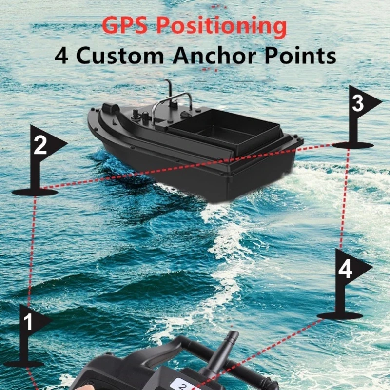 16 Point GPS Fishing Bait Boat Large Hopper Fixed Speed Cruise 500M Control Distance 2KG Load Bait Boat RC Nesting Boat Toy Gift