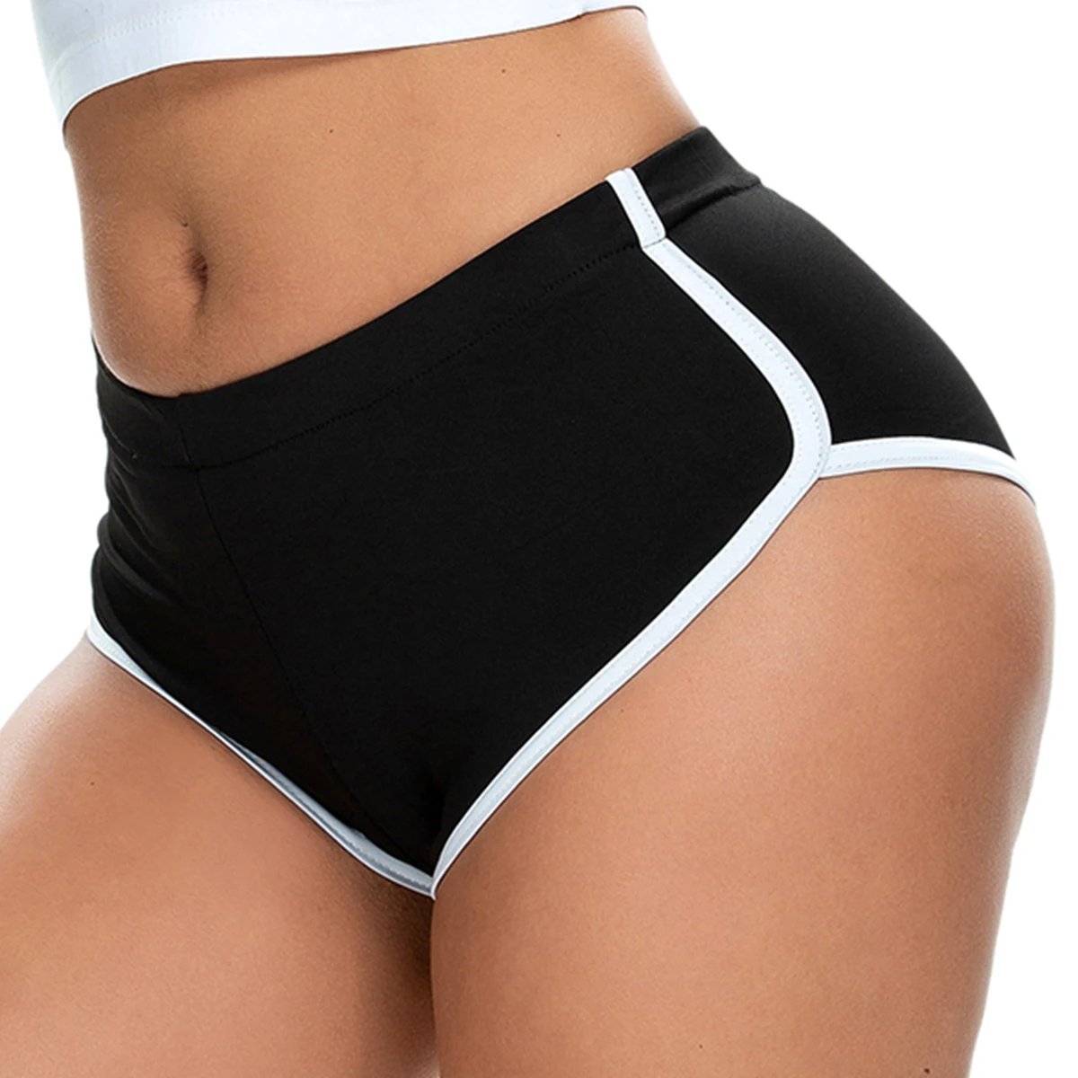 Women's Yoga Shorts Summer Elastic Waistband White Edge Mid-rise Booty Yoga Shorts Sports Gym Workout Fitness Dolphin Shorts