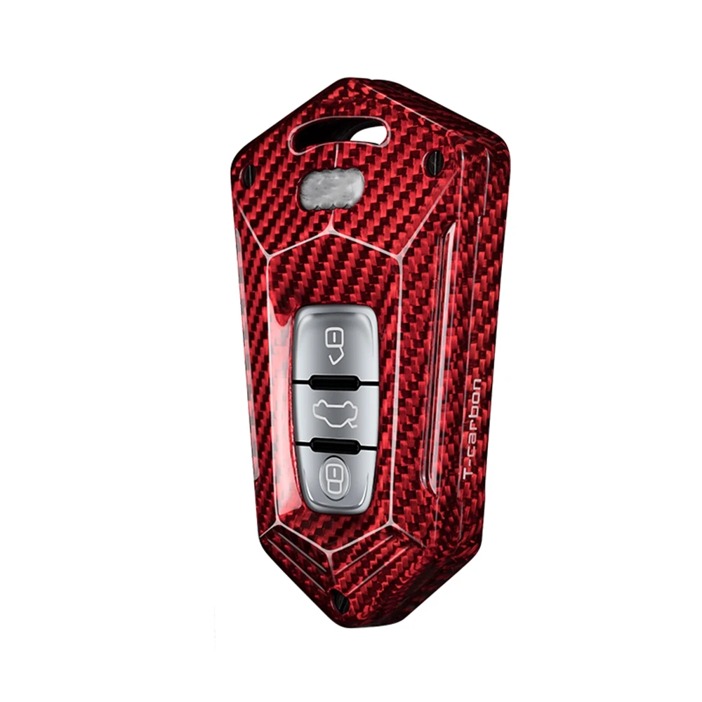 For Audi A3 A4 A4L A5 S5 A6 A7 A8 Auto Remote Smart Key Fob Shell Cover Black/Red Real Carbon Fiber Car Keychain Box Case Cap