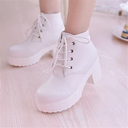 College giapponese Mori Girl Jk Uniform PU Leatehr Lace Up Platform stivali neri Lolita Gothic Round Head Mary Jane Strap Shoes