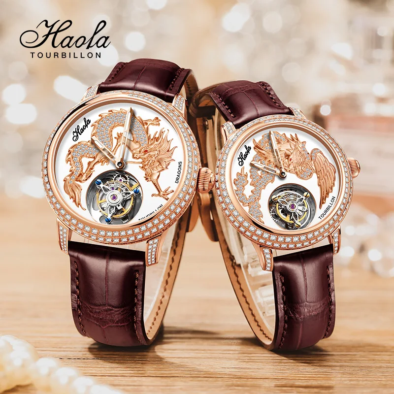 Haofa Luxury Couple Tourbillon Movement Watch For Men Mechanical Sapphire Flying Lovers Tourbillon Ladies Mens Watch Fashion