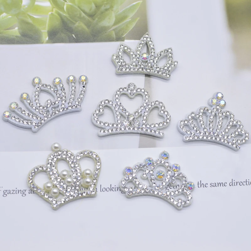 15Pcs White Padded Multiple Shaped Crown Rhinestone Applique for DIY Clothes Crafts Decor Patches Headwear Hair Bow Accessories