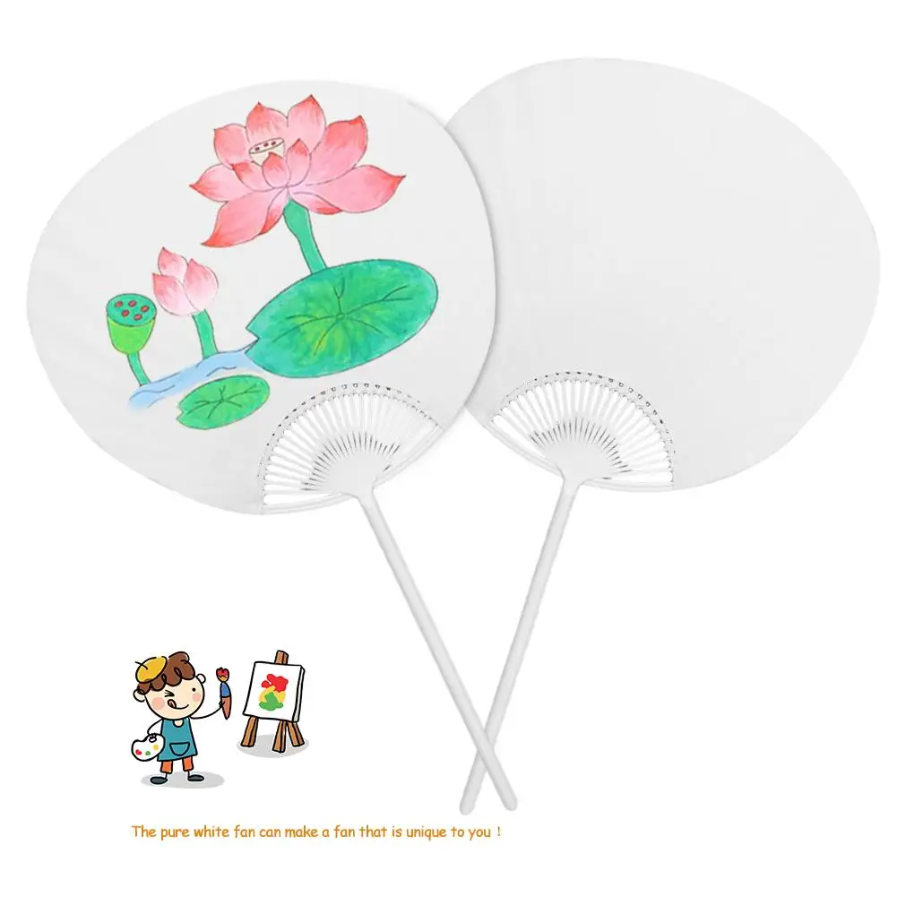 Abanico de papel japonés para niños, pintura a mano, blanco puro, ventilador de mano redondo para verano, repelente de mosquitos