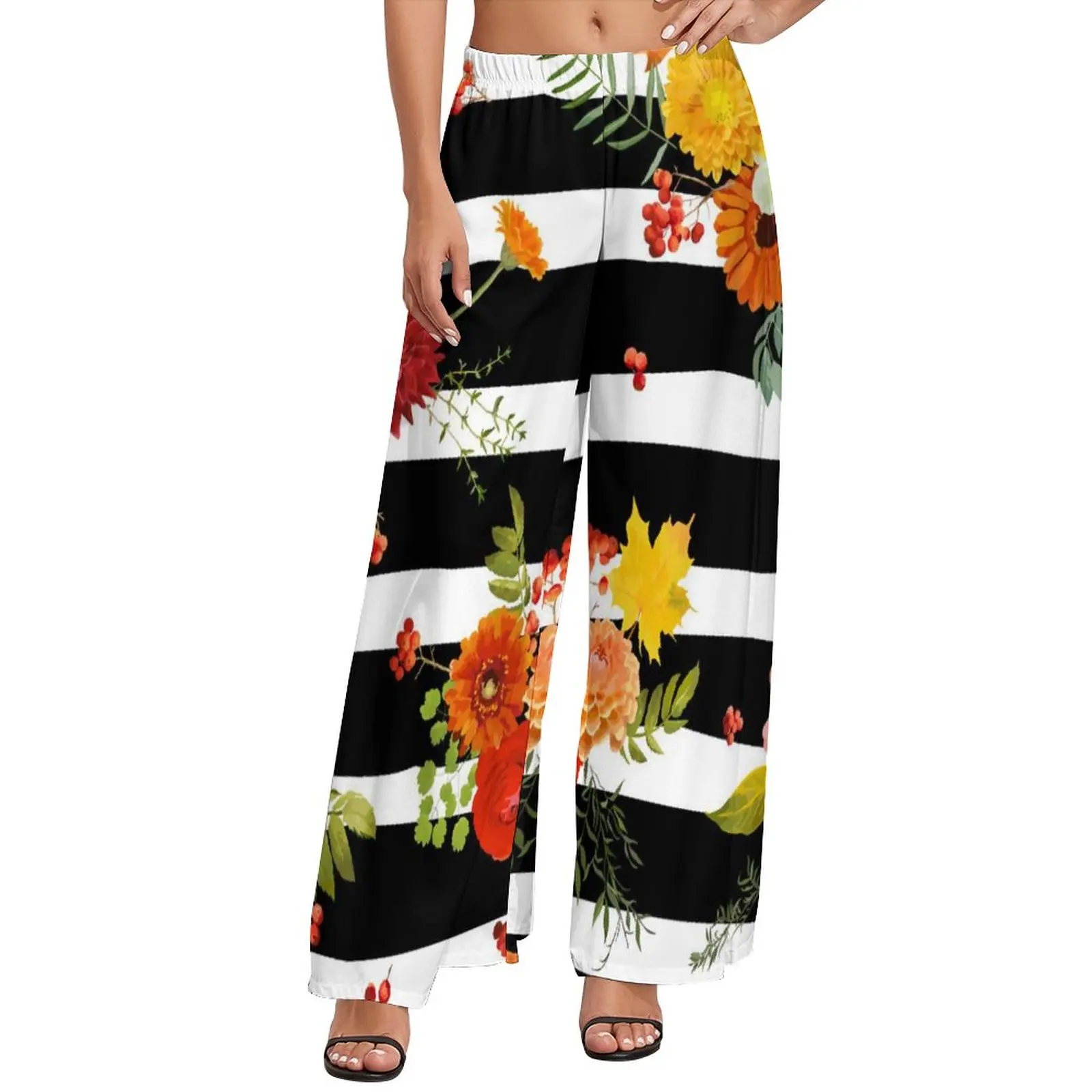 1 MOQ Custom Lady Fashion Casual Wide Leg Pant Vintage Background With Plumeria Prints Low Price Women's Grace Cropped Pants