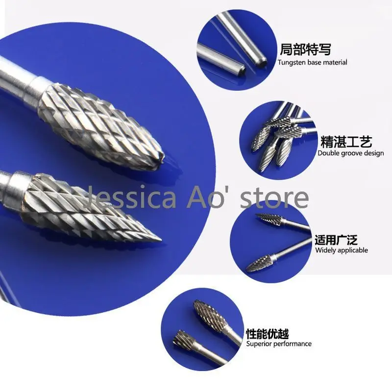 10 pz 3x5mm File rotante di alta qualità durevole lucidatura acciaio al tungsteno testa di macinazione Dremel frese frese fresa lavorazione del legno
