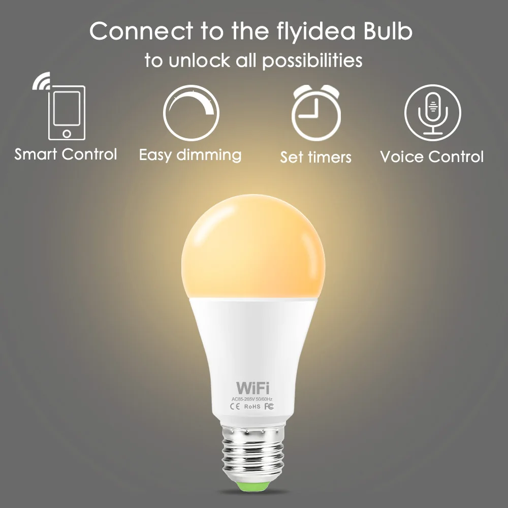 Smart WiFi Light Bulb 15W Dimming Brightness E27 Base E26/ B22 LED Bulbs APP Remote Voice Compatible With Alexa Google Home