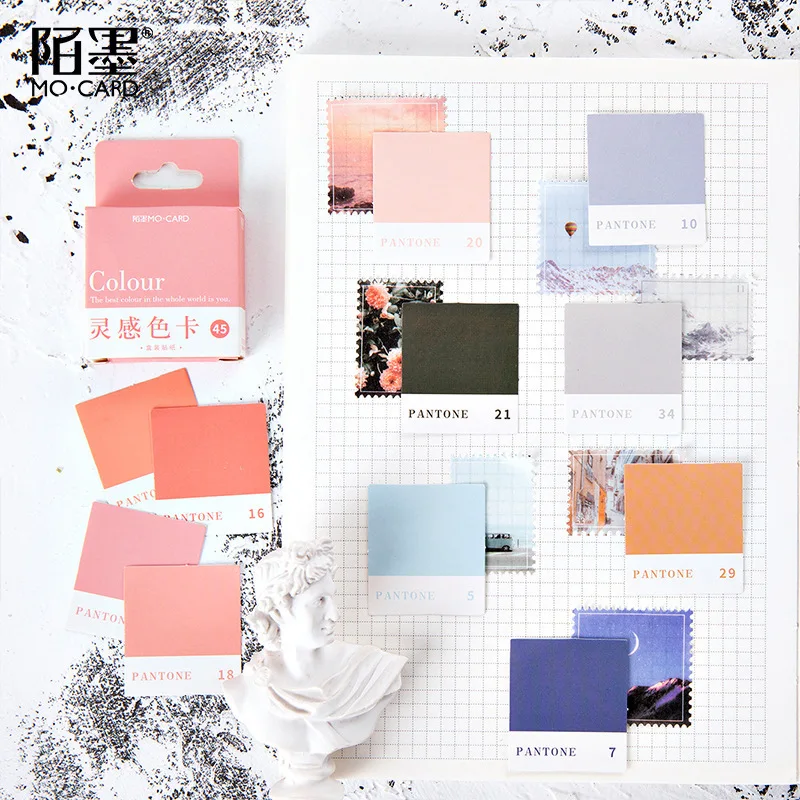 Inspiration color card  Decorative box Stickers set Scrapbooking Stick Label Diary Stationery Album