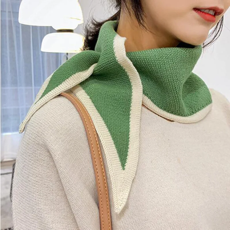 Korean Winter Woolen Knit Elastic Bow Cross Warm Scarf Female Solid Color Triangular Scarve Soft False Collar Neck Guard Bib O36