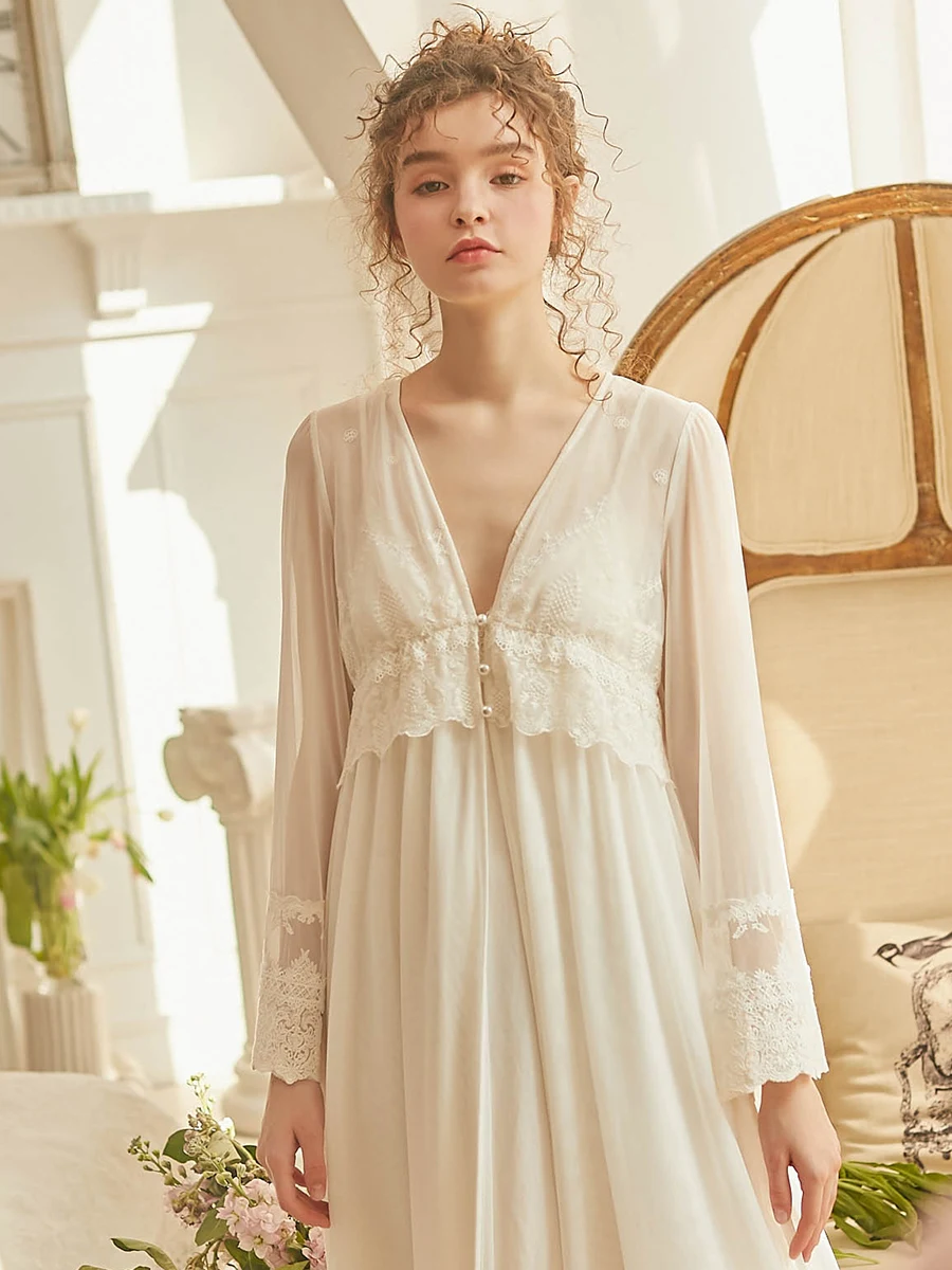 Elegant Robe Women Embroidered Lace Dressing Gown Robes Ladies Lace Robe Set Soft & Comfortable