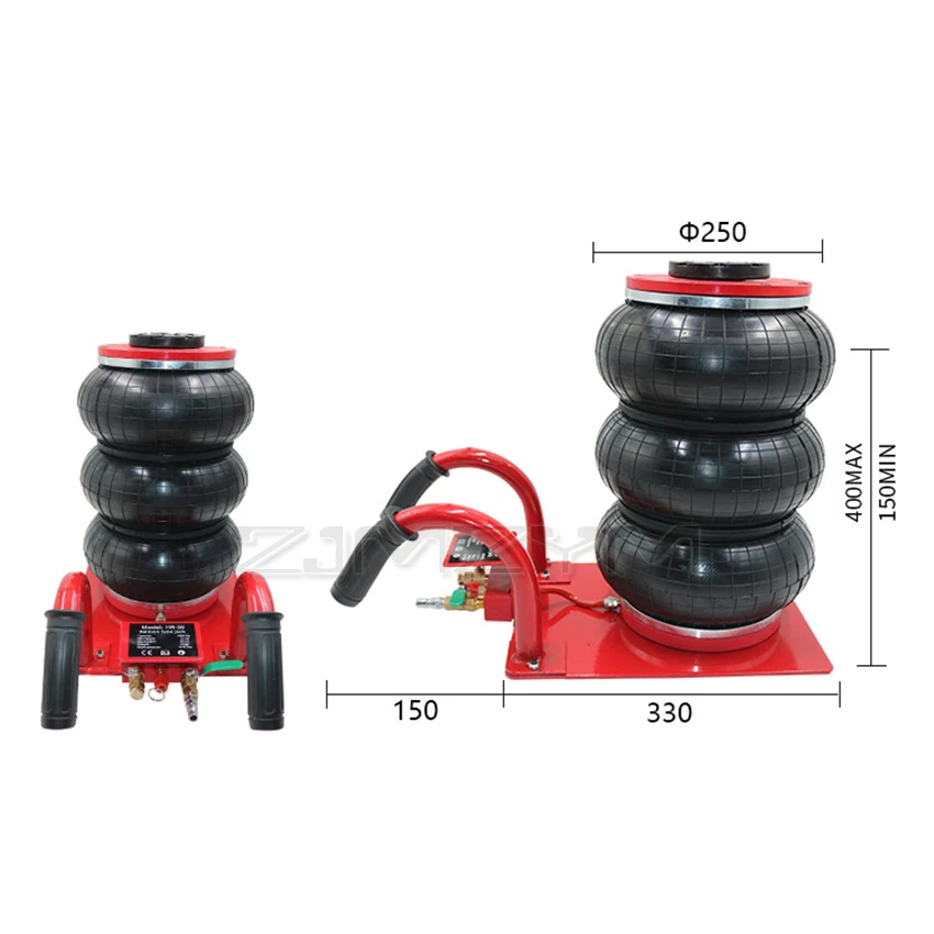 Imagem -05 - Toneladas Pneumática Car Jack Triple-bag Air Jack Hand-end tipo Equipamento de Elevação do Carro Garagem Reparação Loja 15cm40cm