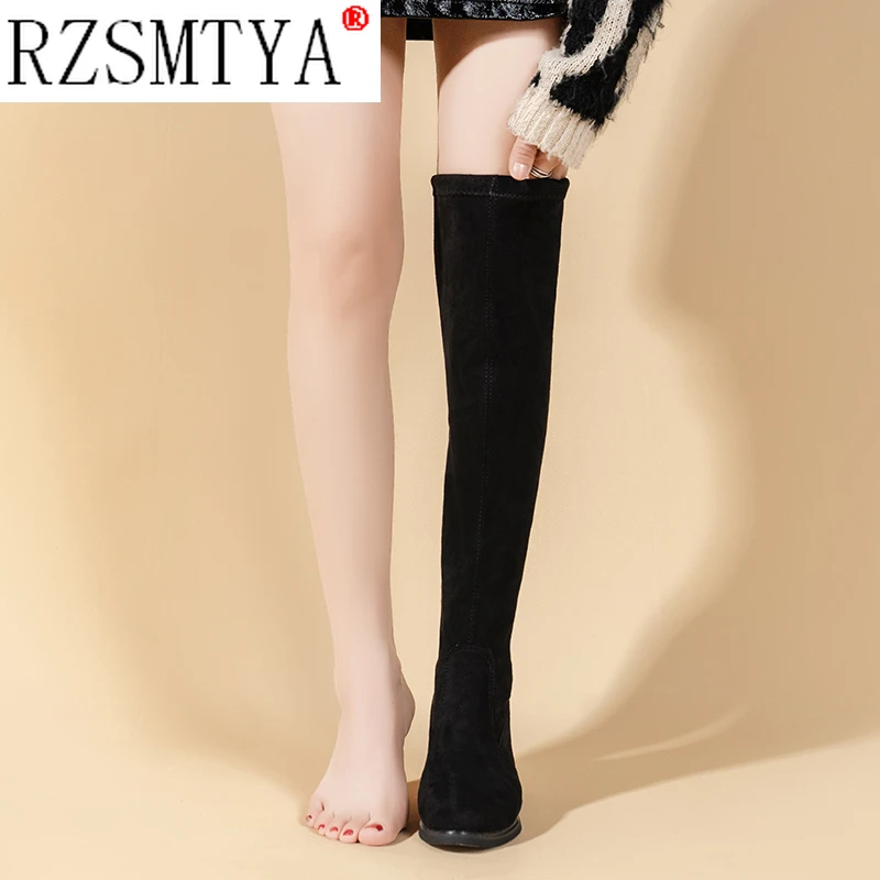 Autumn Winter New Over The Knee Women Boots Stretch Fabrics High Heel Long Boots Fashion Suede Stretch Boots Size 41