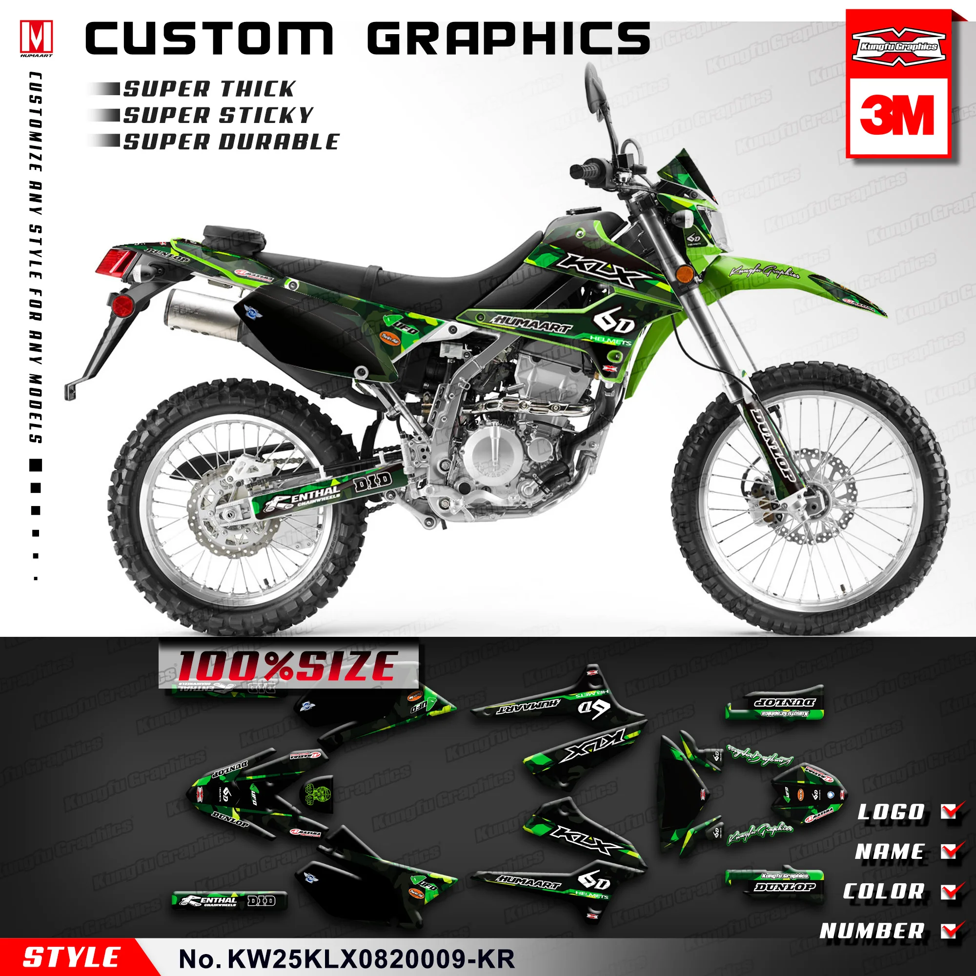 

KUNGFU GRAPHICS Motorcycle Stickers Dirt Bike Decals for Kawasaki KLX 250 S KLX250S D Tracker X Final Edition 2008-2022