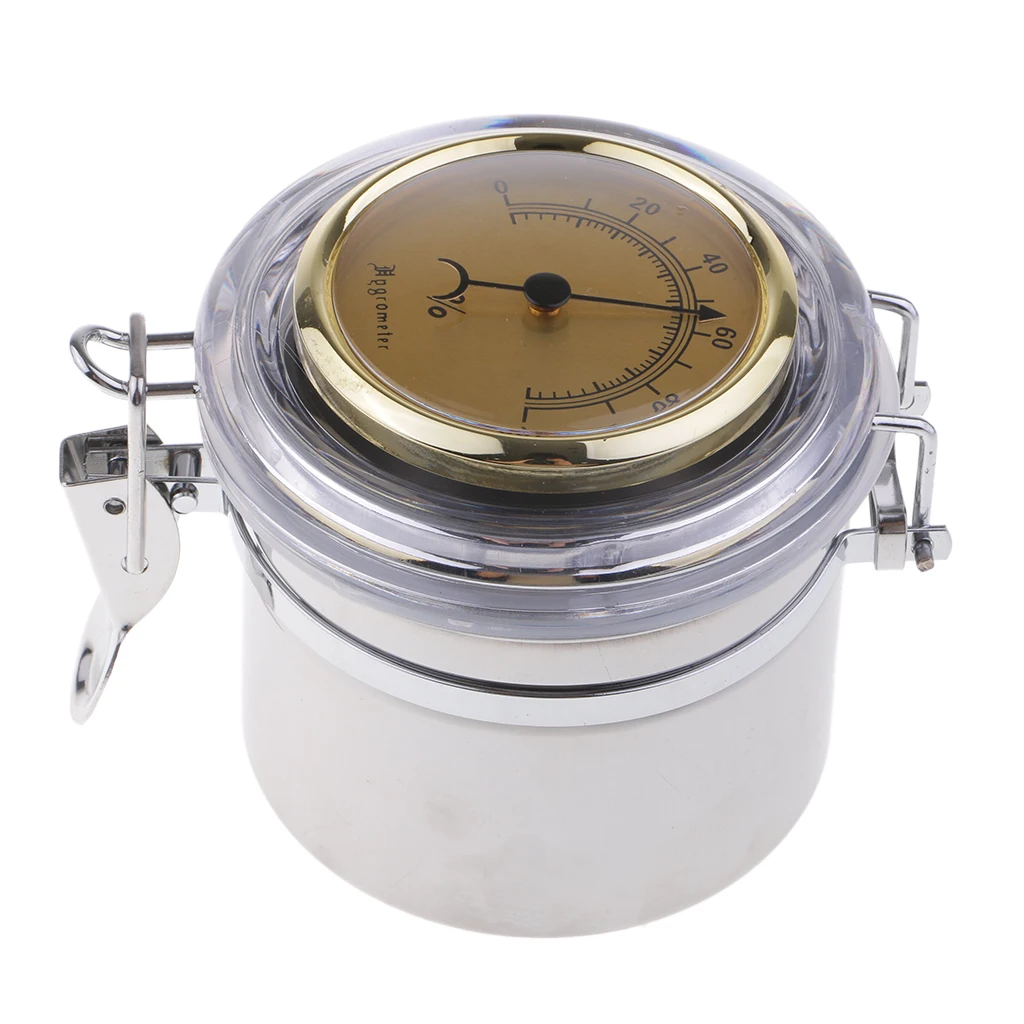 Professional Stainless Steel Pipe Tobacco Tin Can with Hygrometer & Humidifier Moisture Seal Box Humidity Airproof Pot Tank