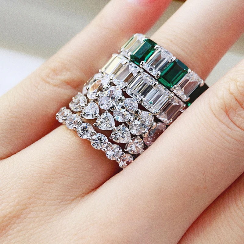 Luxury 925 Sterling Silver Geometric Rings for Women,Hot Selling Crystal Zircon Engagement Ring Female Wedding Jewelry Girl Ring