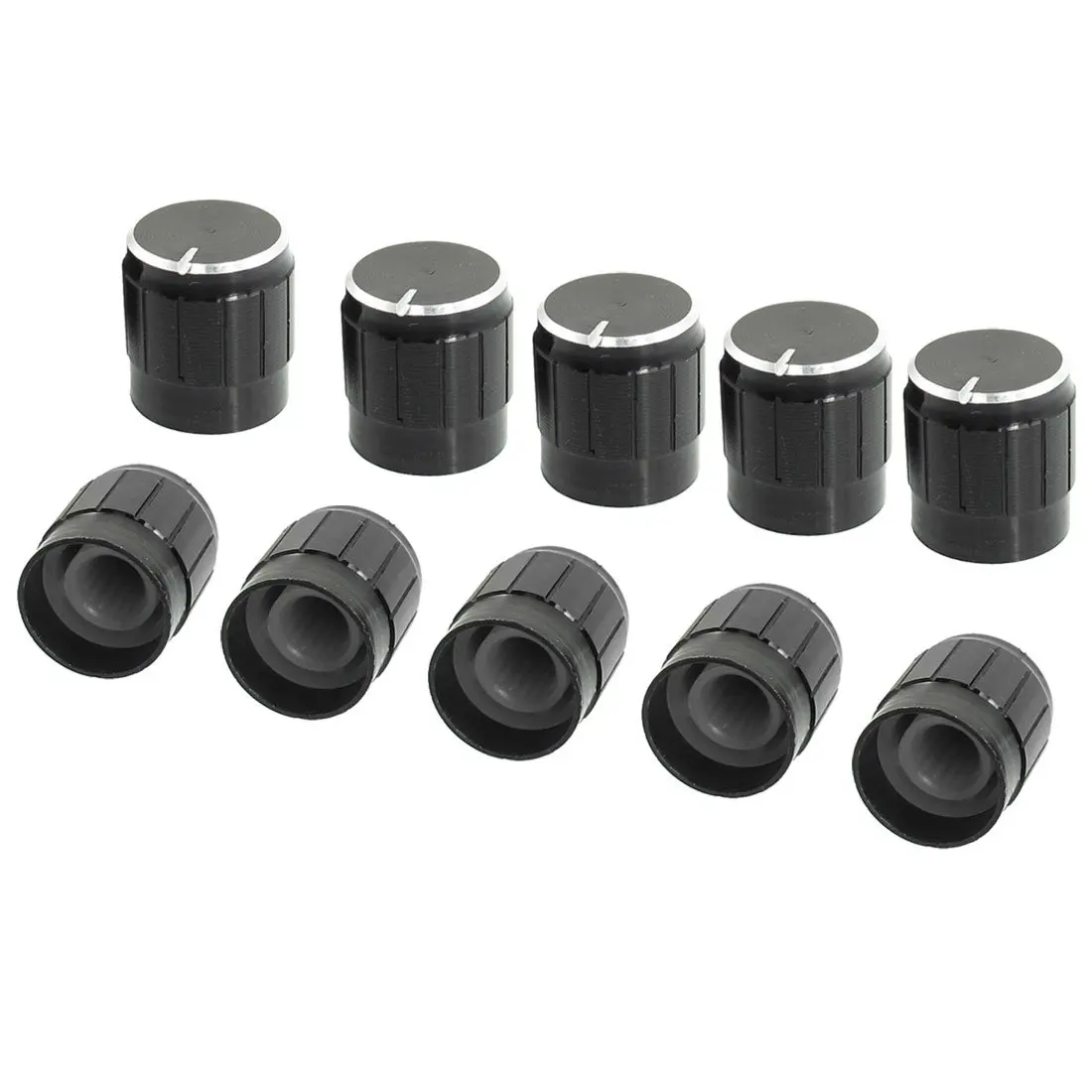 EMagTech Potentiometerknöpfe 5 Stück – 23 Mm, Für 6 Mm Achse, Schwarz/Silber, Mit Schraube