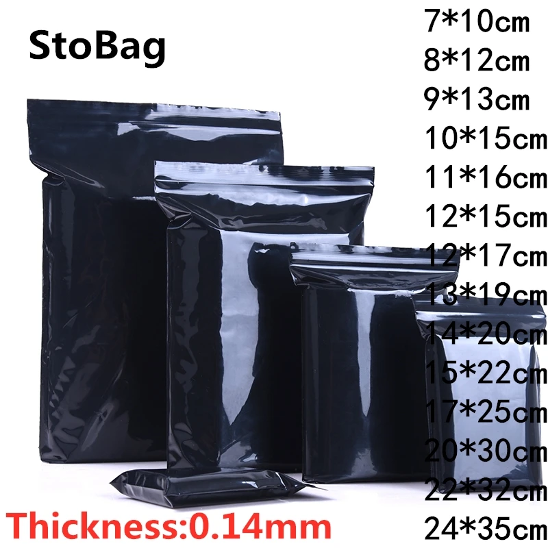 

StoBag 100 шт. черные пластиковые пакеты на молнии, многоразовые ювелирные изделия, подарочная упаковка для еды, сумка для хранения, самозапечатывающаяся полиэтиленовая печать на заказ логотипа