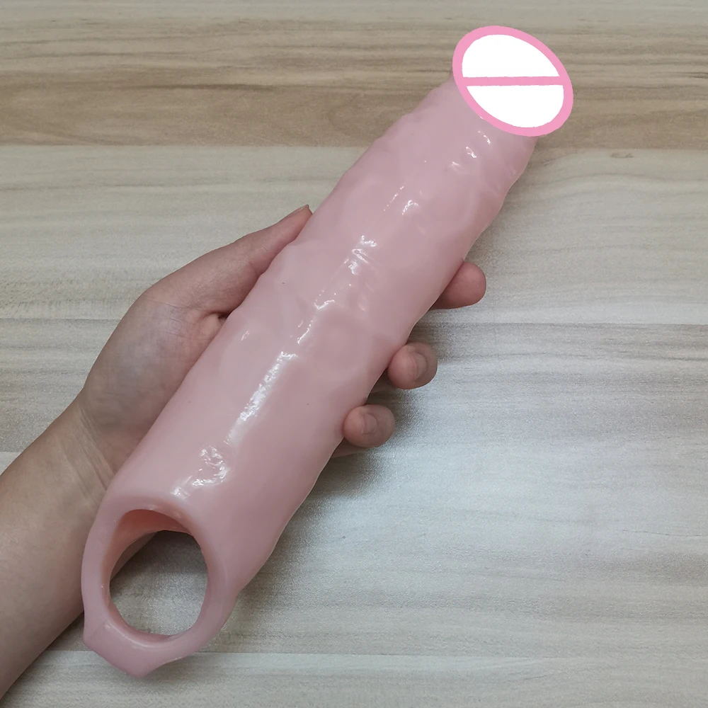 

28cm Super Long Large Penis Extender Sleeve Condom Reusable Enlarge Penis Dick Silicone Sex Products For Men With Box