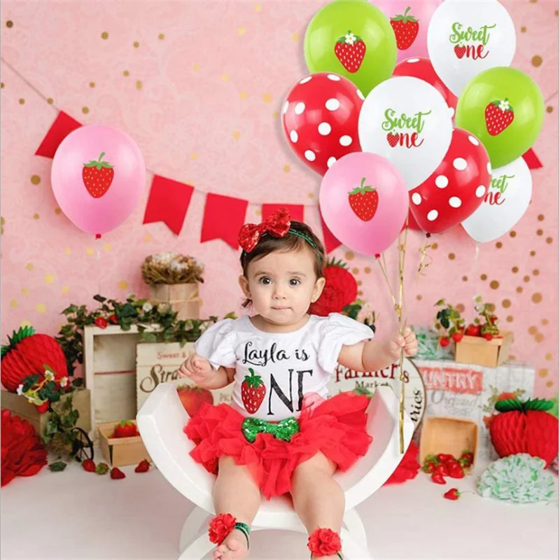 Strawberry ThemeSummer Sweet Party Baby Birthday Party LatexBalloon Set decorazione puntelli