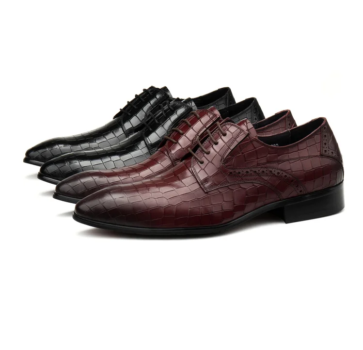 Large Size EUR45 Black / Wine Red Serpentine Business Shoes Genuine Leather Mens Prom Dress Shoes