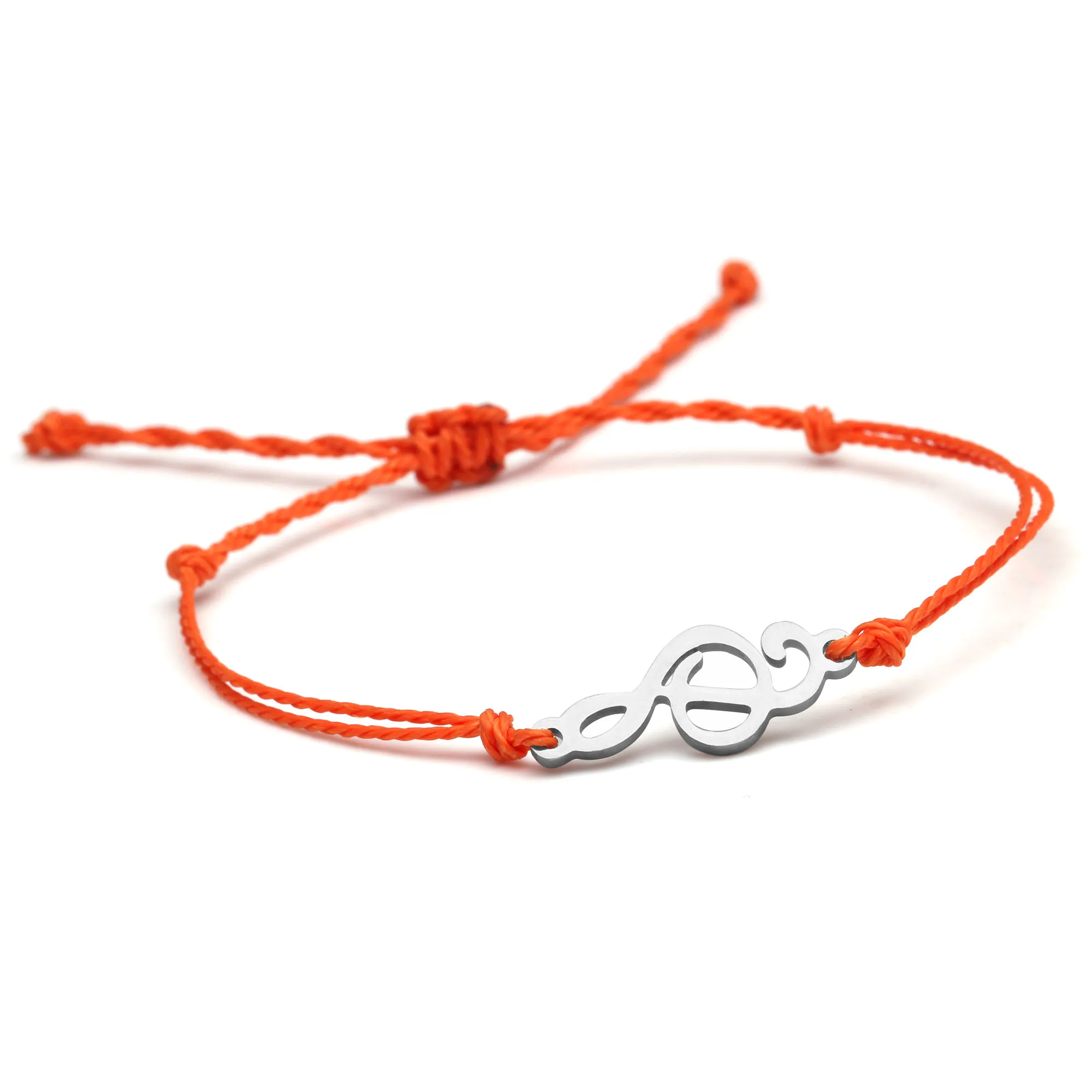 Pretty Cute Stainless Steel Musical Notation Charm Bracelet Women Female Grey Black Beige Wax Coated String Handcrafted Jewelry