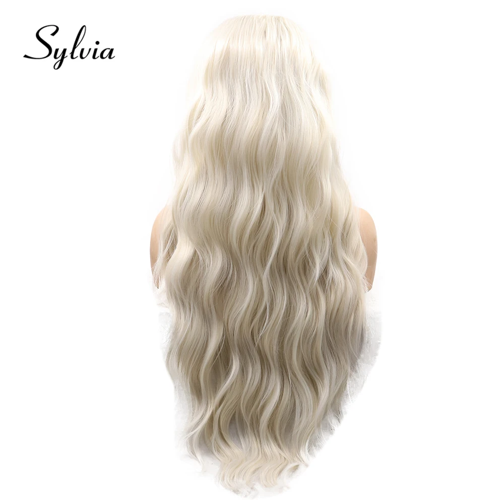 

Sylvia 60# Platinum Blonde Water Wave Synthetic Lace Front Wigs Middle Part Long Heat Resistant Fiber Hair For Women