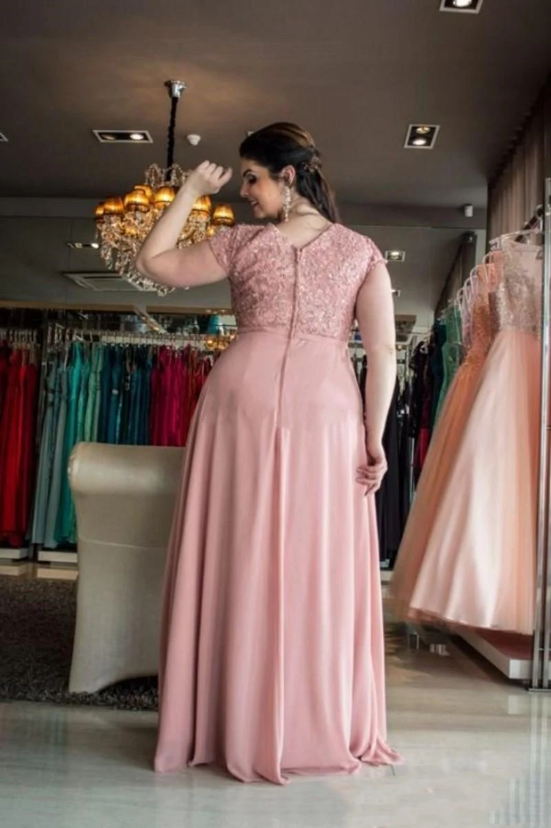 Yiminpwp Roze Moeder Van De Bruid Jurken Korte Mouw Kant Applicaties Chiffon Jurk Voor Vrouwen Vestidos Madre Del Novio