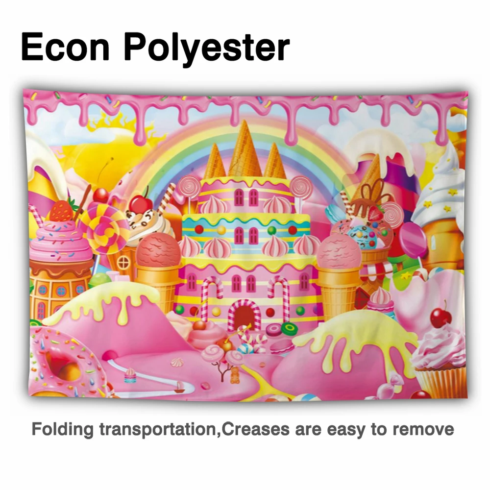 Allenjoy-Fondo de fiesta de cumpleaños para niños, Candyland telón de fondo rosa, postre, donas, Baby Shower, crema, Arco Iris, castillo, fotomatón