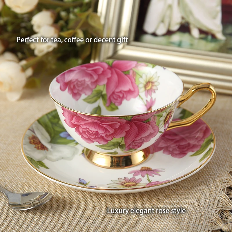 Elegant Rose Porcelain Coffee Set Ceramic Teapot Sugar Bowl Creamer Pastoral Bone China Tea Set Party Pot Mug Tea Cup Coffeeware