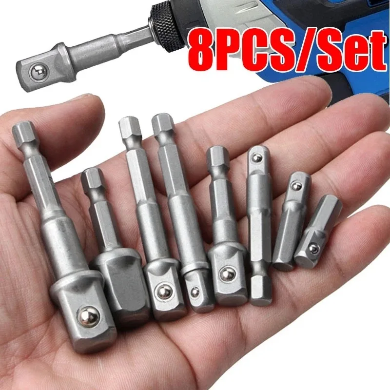 8pcs Sleeve Connecting Rod Head Socket Adapter Impact Hex Shank Drill Bits Bar Set 1/4\