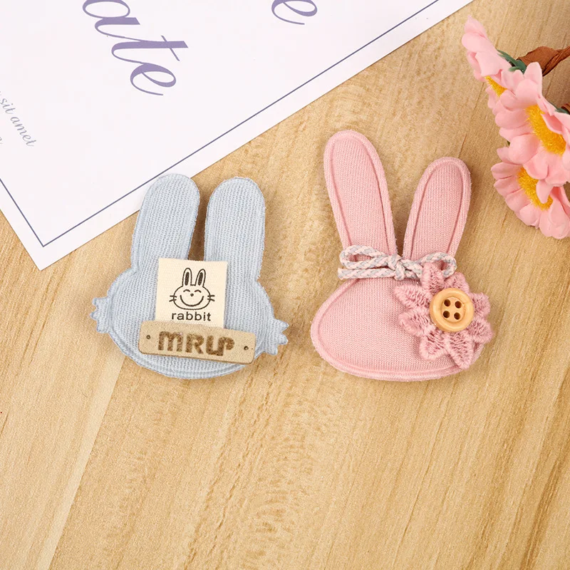 Rabbit with Bow Padded Patches, Appliques for Clothes, Sewing Supplies, DIY Hair Bow Decoration, 6.2x4cm, 20Pcs