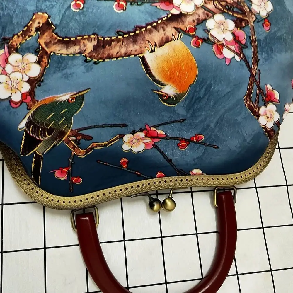 Bolsa de ombro vintage para mulheres, flores, bloqueio de pássaro, concha, corrente, tiracolo, bolsa de madeira, bolsa feminina