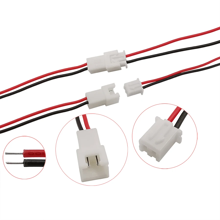 10/5Pcs XH2.54 2 Pin Pitch 2.54mm Wire Cable Connector Male Plug & Female Socket Battery Charging Cable Wire 26AWG Length 200mm