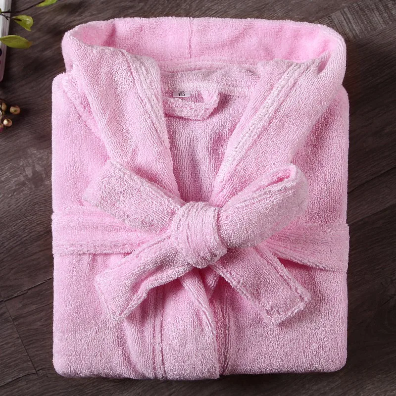 Kids Cotton Terry Bathrobe Sleepwear White Towel Nightgown Nightwear Loose Casual Hooded Robe Nightdress Child Home Clothes