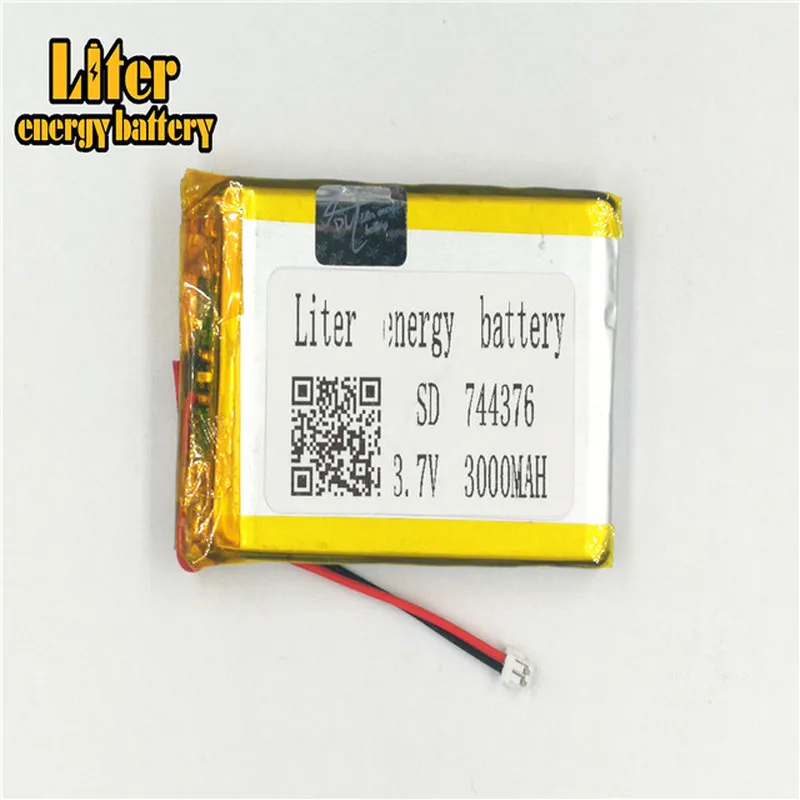 1,5 мм 2-контактный разъем, литиевая батарея 3,7 в 744376 3000 мАч, литий-полимерная аккумуляторная батарея