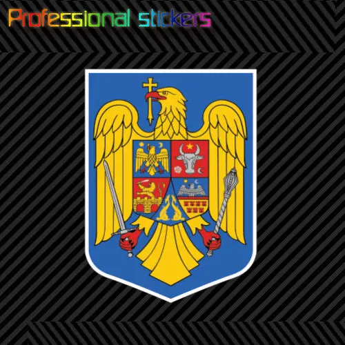 Romanian Coat of Arms Sticker Decal Self Adhesive Vinyl Romania Flag ROU RO Stickers for Cars, Bicycles, Laptops, Motos