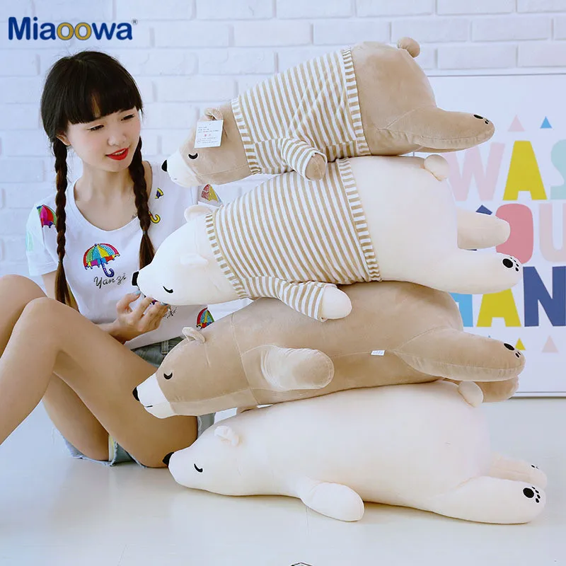 35-110CM Kawaii Dressing Polar Bear Plush Doll Baby Soft Stuffed Sleeping Bear Pillow Animal Plush Toys Cartoon Gifts